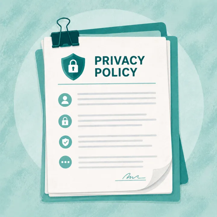 Illustration of a Privacy Policy document with a shield and lock