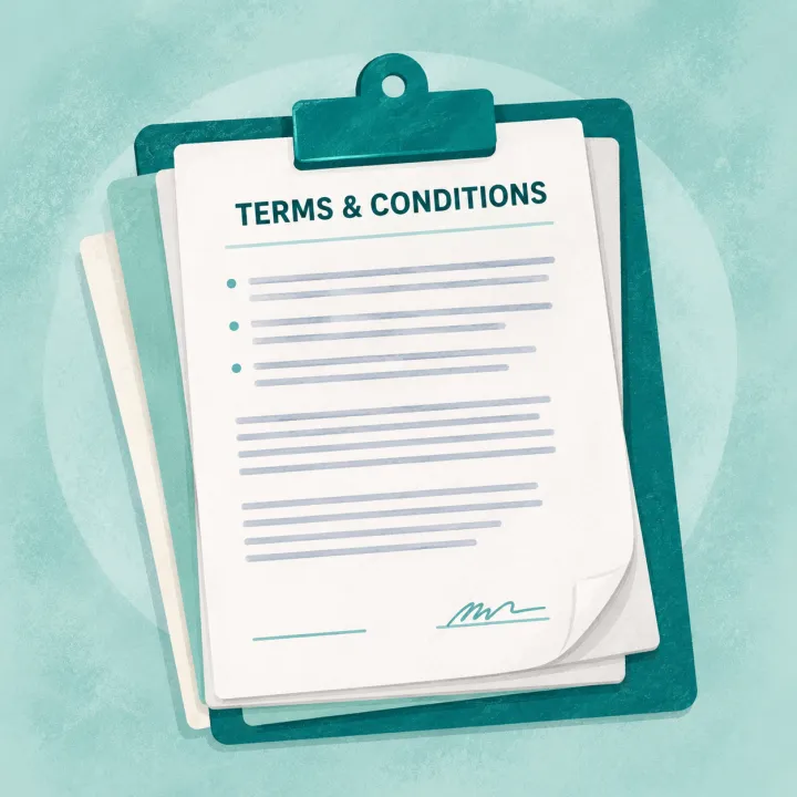Illustration of a Terms & Conditions document on a clipboard